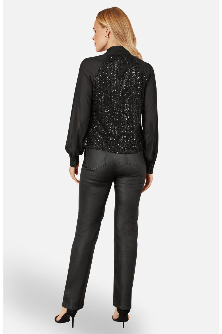 Sequin Pussy Bow Top, Alternate, color, Black