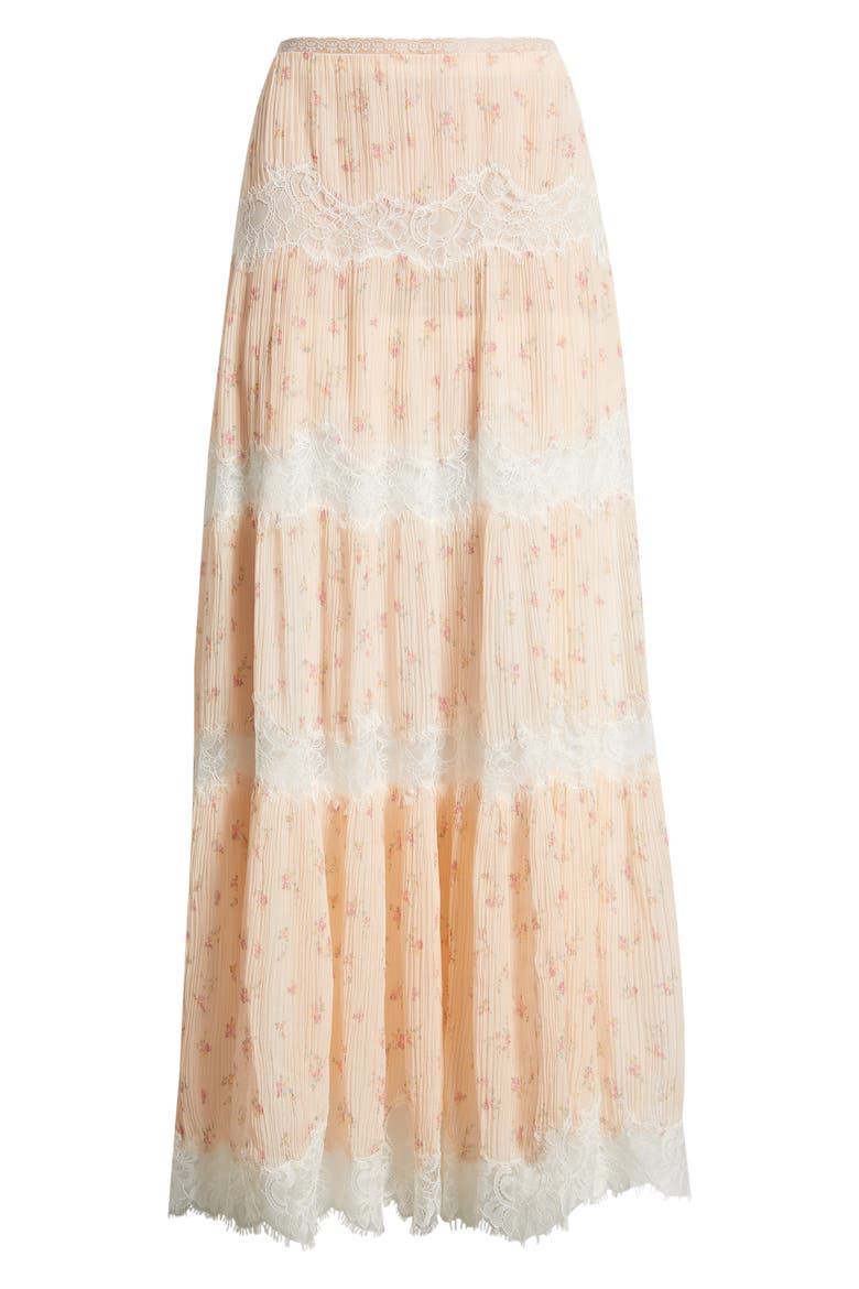 Everhart Floral Lace Detail Silk Chiffon Maxi Skirt, Alternate, color, SWEET NECTAR