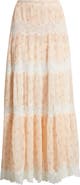 LoveShackFancy Everhart Floral Lace Detail Silk Chiffon Maxi Skirt