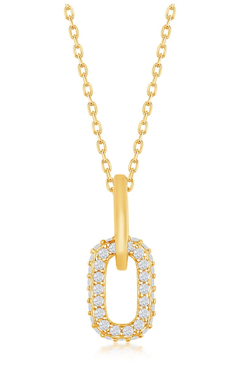 SIMONA Gold Plated Sterling Silver Micro Pave CZ Link Pendant Necklace, Alternate, color, 