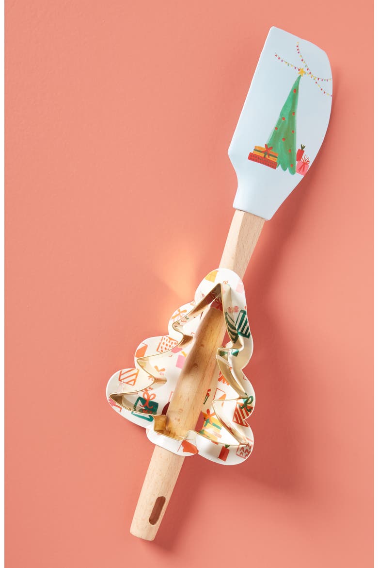 Anthropologie Print Spatula with Stainless Steel Cookie Cutter, Alternate, color, TREE