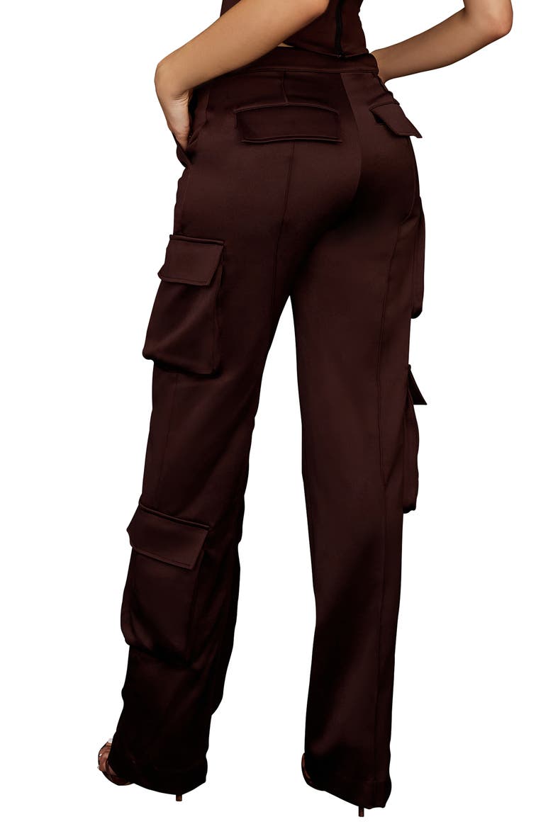 Daria Seamed Satin Cargo Trousers, Alternate, color, CHOCOLATE