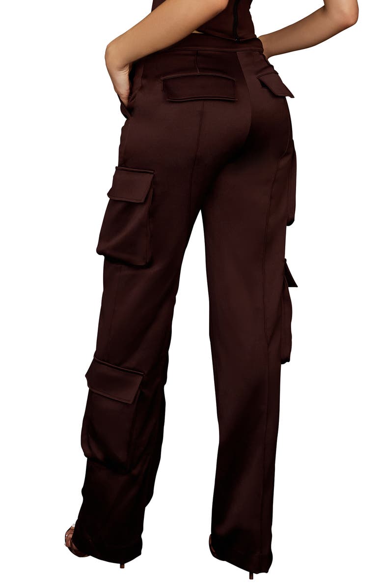 HOUSE OF CB Daria Seamed Satin Cargo Trousers, Alternate, color, 