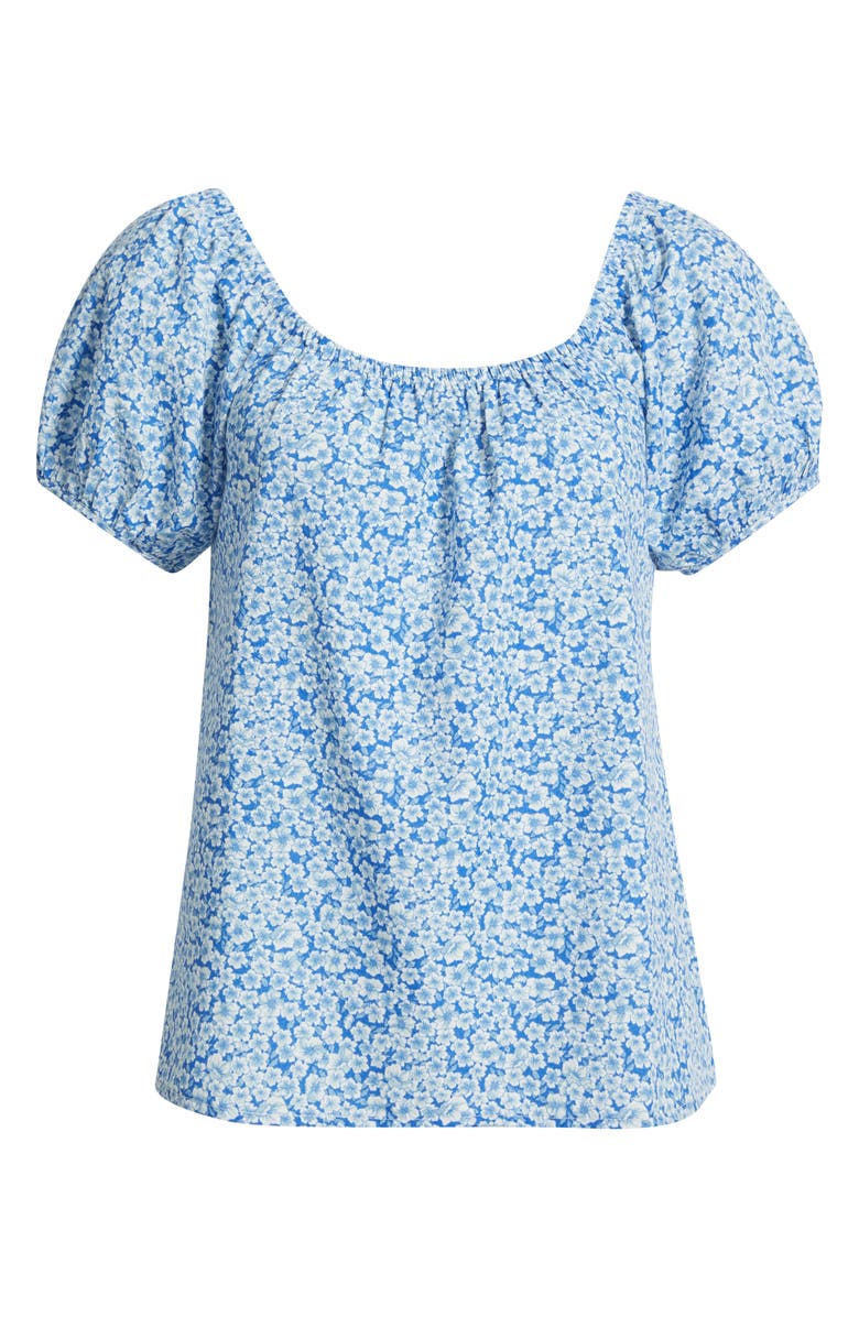Bobeau Floral Peasant Top, Alternate, color, Blue Floral Combo