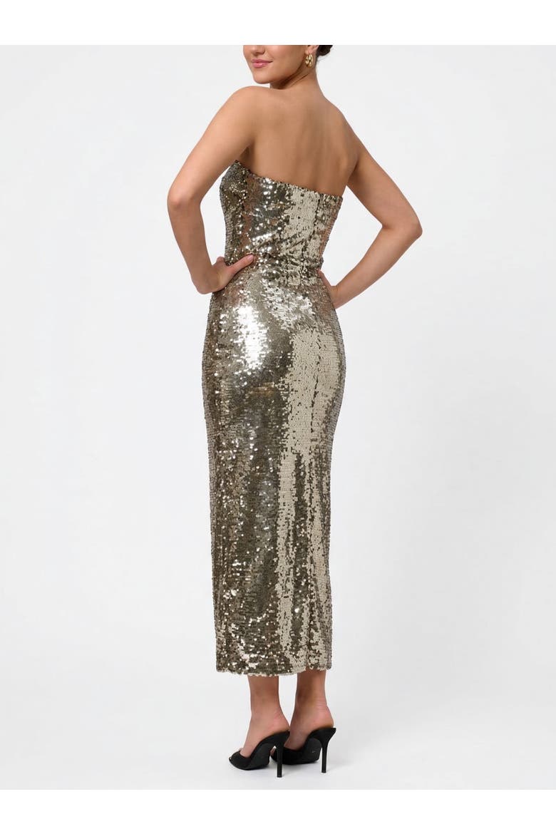 Yuri Strapless Sequin Midi Dress, Alternate, color, Silver