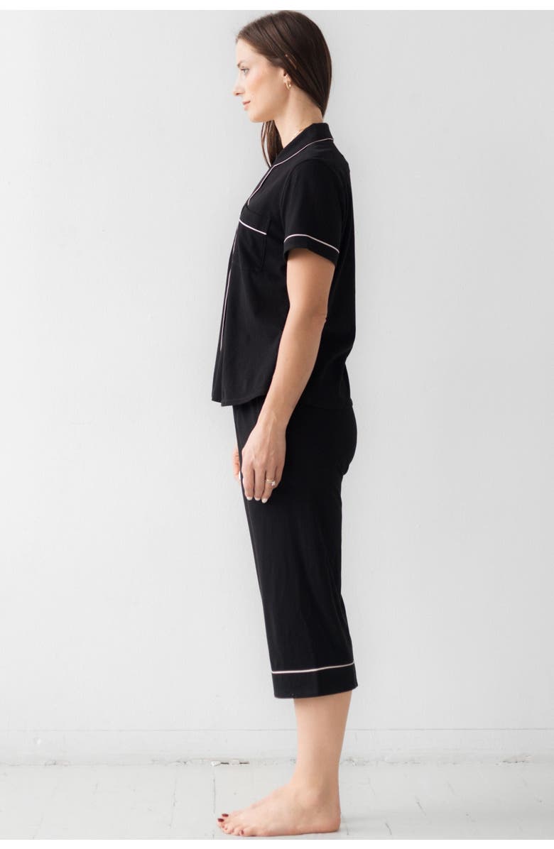 SALUA Classic Luxury Capri Pajamas in Brushed Pima Cotton, Alternate, color, Black/White