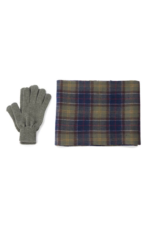 Barbour Tartan Wool Scarf & Gloves Set In Green