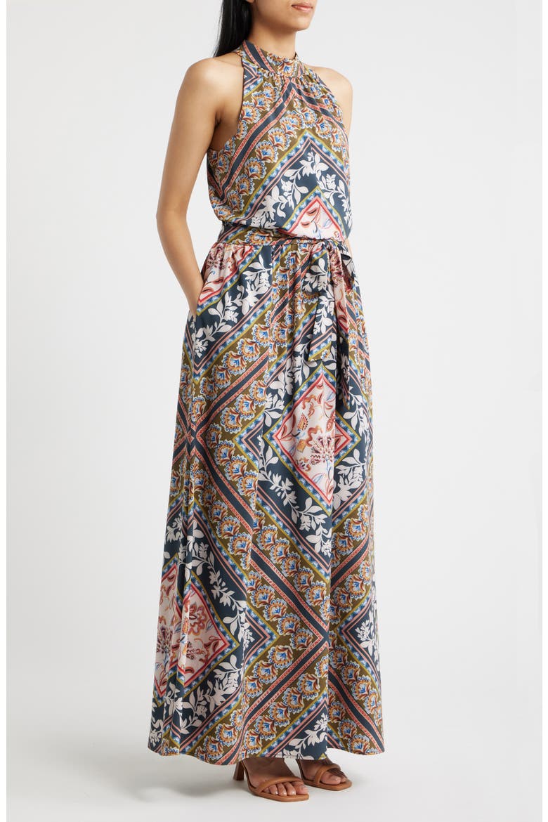Halter Maxi Dress, Alternate, color, NAVY MULTI