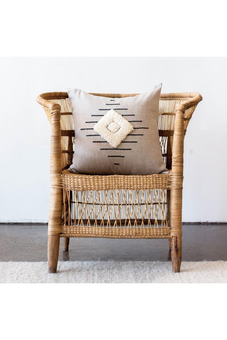 Khanya Throw Pillow in Grey and White - with Insert, Main, color, Natural White
