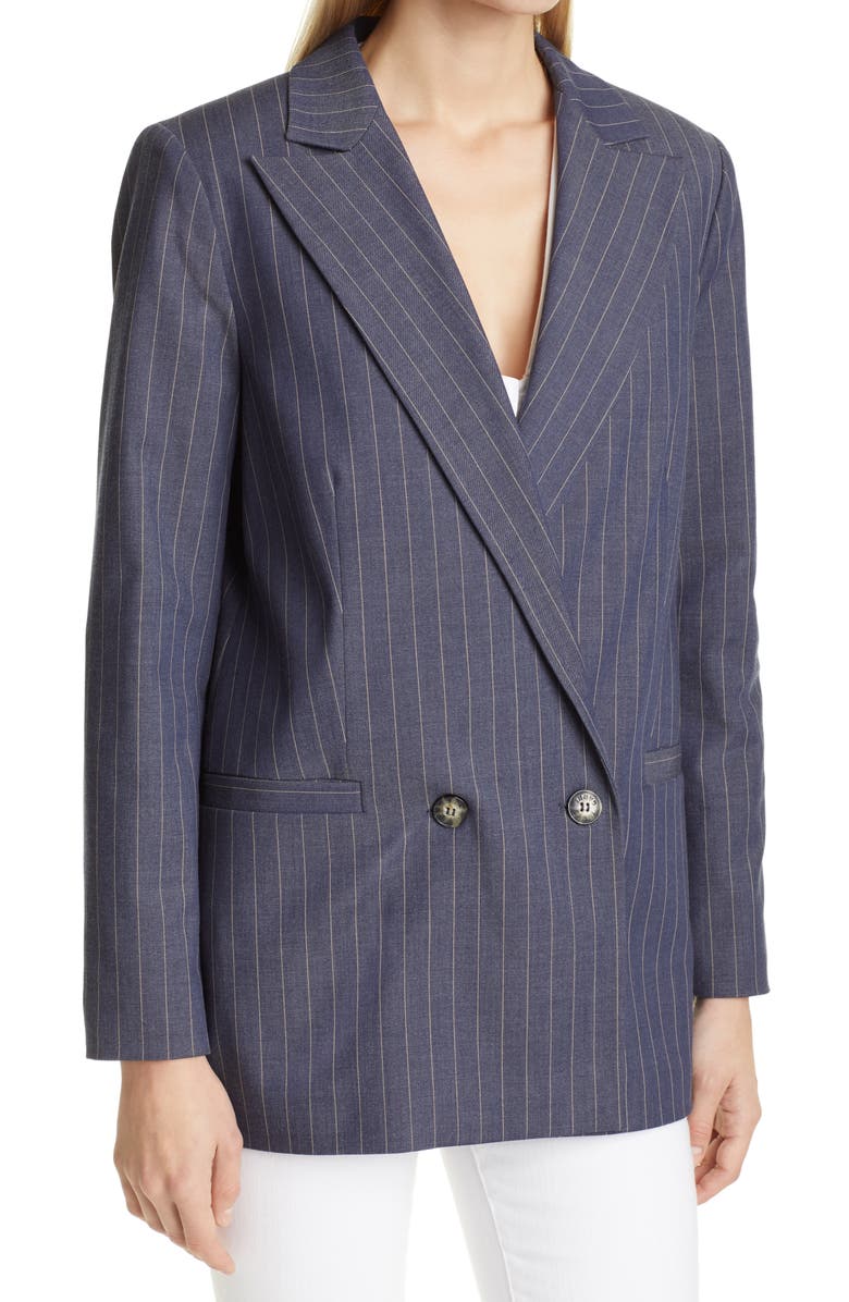 Ganni Double Breasted Pinstripe Blazer, Alternate, color, 