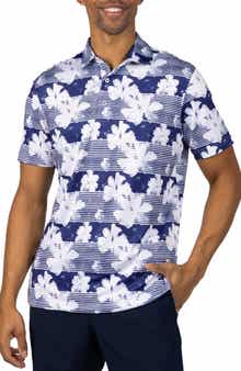 TailorByrd Tropical Stripe Floral Print Performance Polo