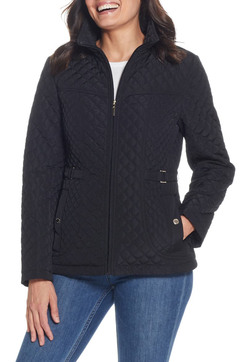 Quilted Stand Collar Jacket, Main, color, BLACK