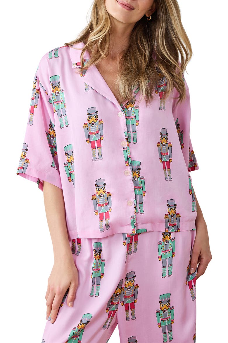 Wildest Dreams Leopard Nutcracker Satin Pajamas, Alternate, color, PINK CANDY CANE