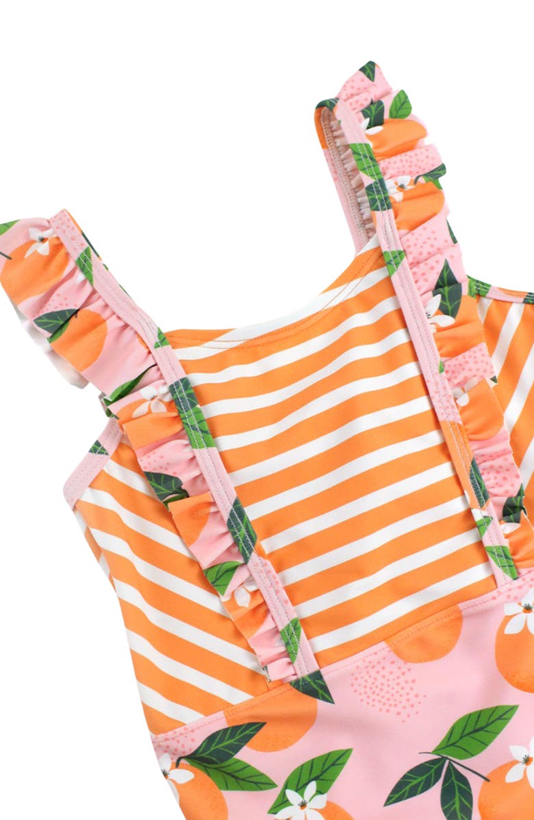 RuffleButts Orange Pinafore One-Piece Swimsuit & Hat Set, Alternate, color,