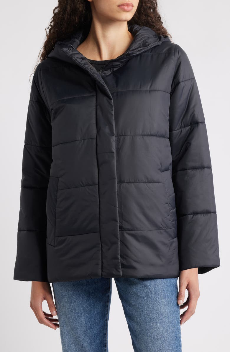 Eileen Fisher Hooded Puffer Jacket, Alternate, color, Black