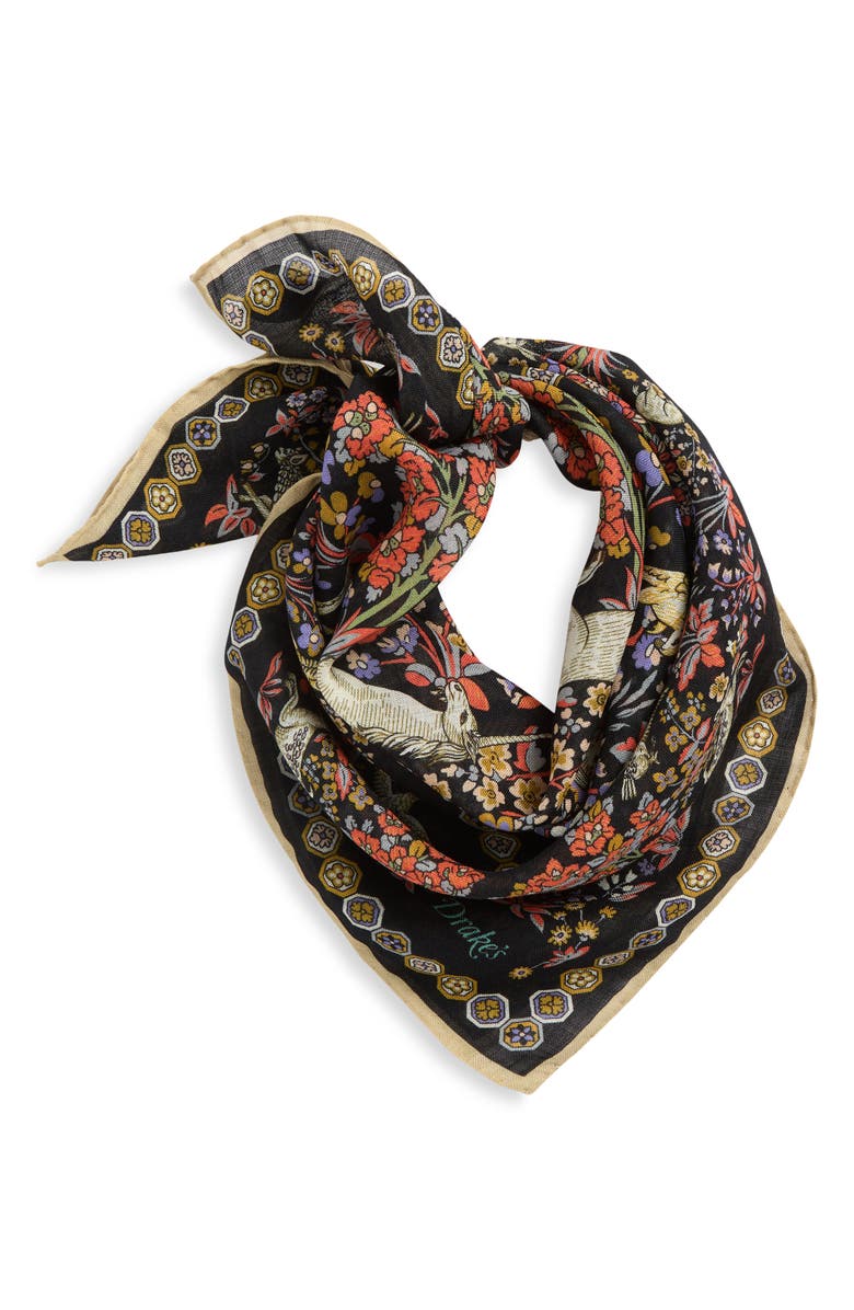 Drake's Mythical Forest Print Wool & Silk Bandana, Main, color, 