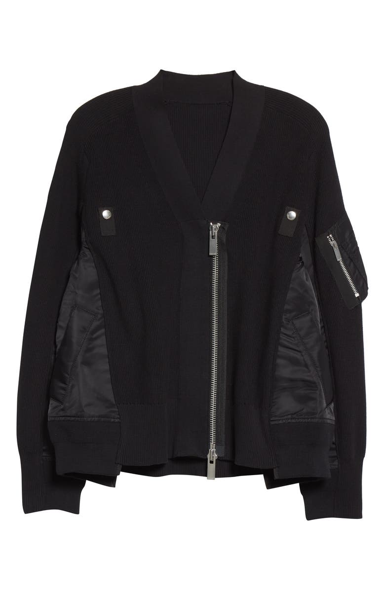 Sacai Hybrid Cotton & Nylon MA-1 Sweater Jacket, Alternate, color, 