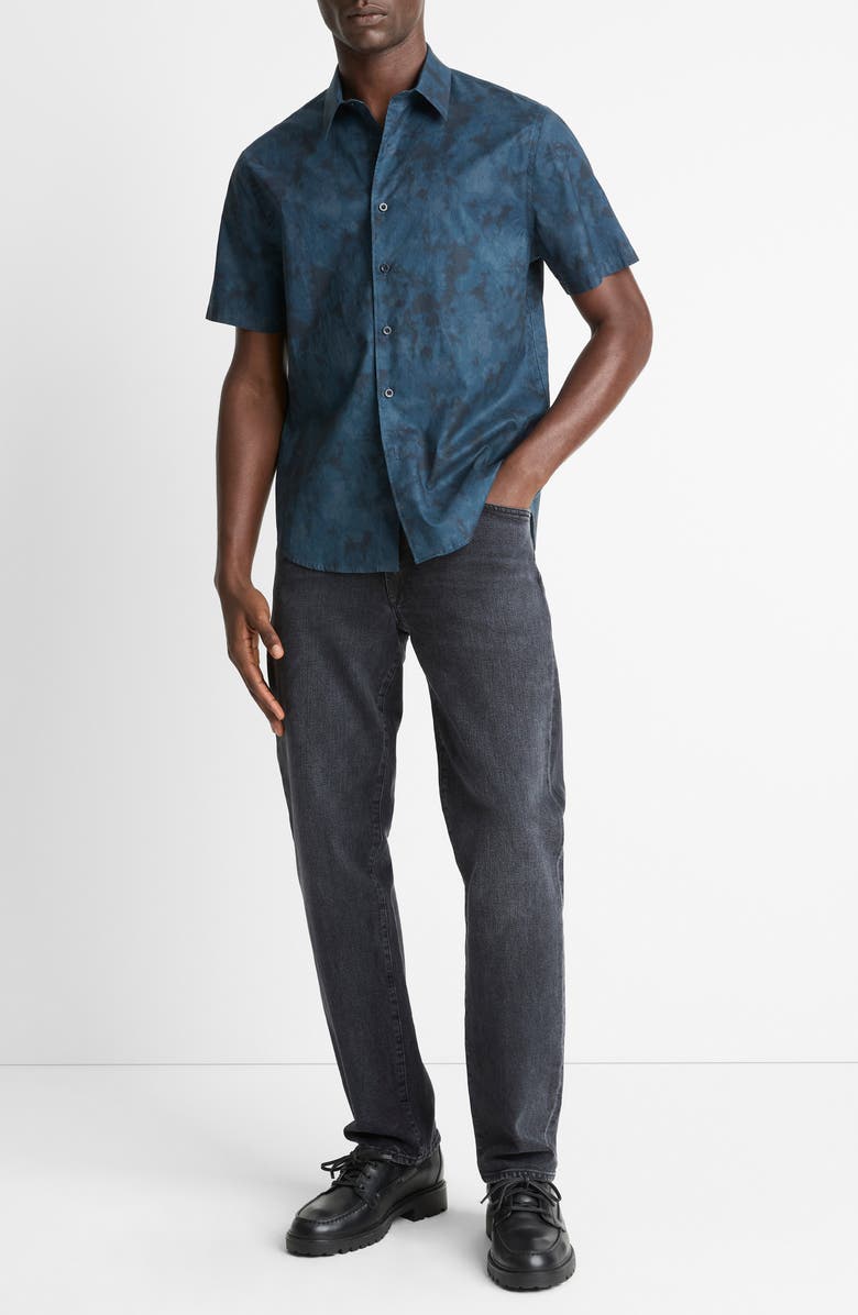 Vince Dye Camo French Placket Short Sleeve Button-Up Shirt, Alternate, color, Rapids Combo