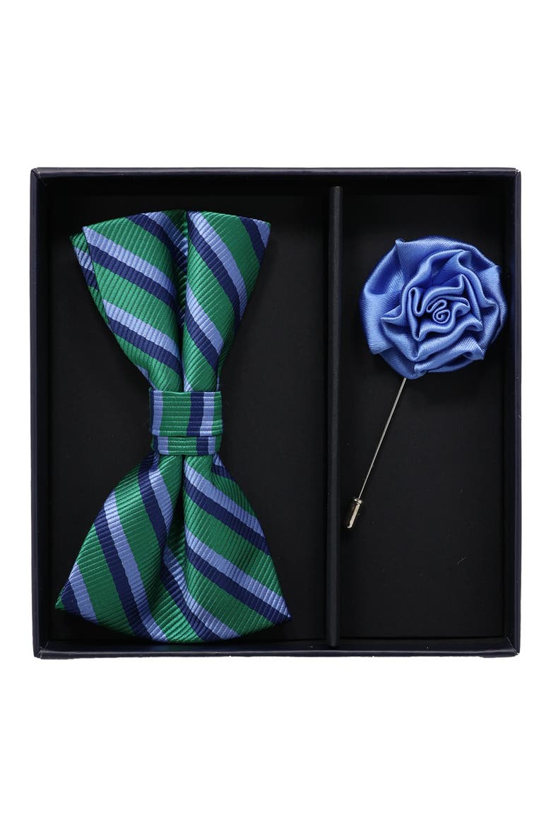 Bow Tie & Lapel Pin Set, Main, color, GREEN BLUE