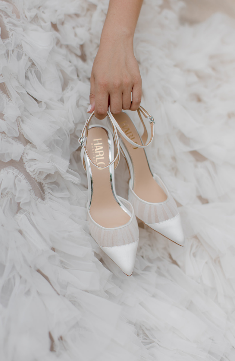 HARLO Chantelle Tulle - Pleated Tulle Bridal Pointed Toe Stiletto, Alternate, color, Soft White Satin
