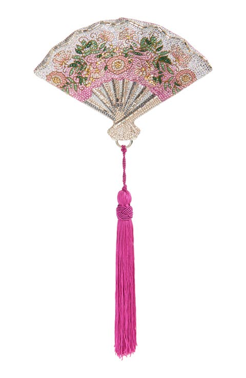 Pink Blossoms Crystal Embellished Fan Clutch