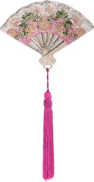 JUDITH LEIBER COUTURE Pink Blossoms Crystal Embellished Fan Clutch