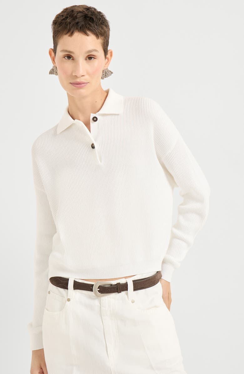 Brunello Cucinelli Polo-style sweater, Alternate, color, Panama