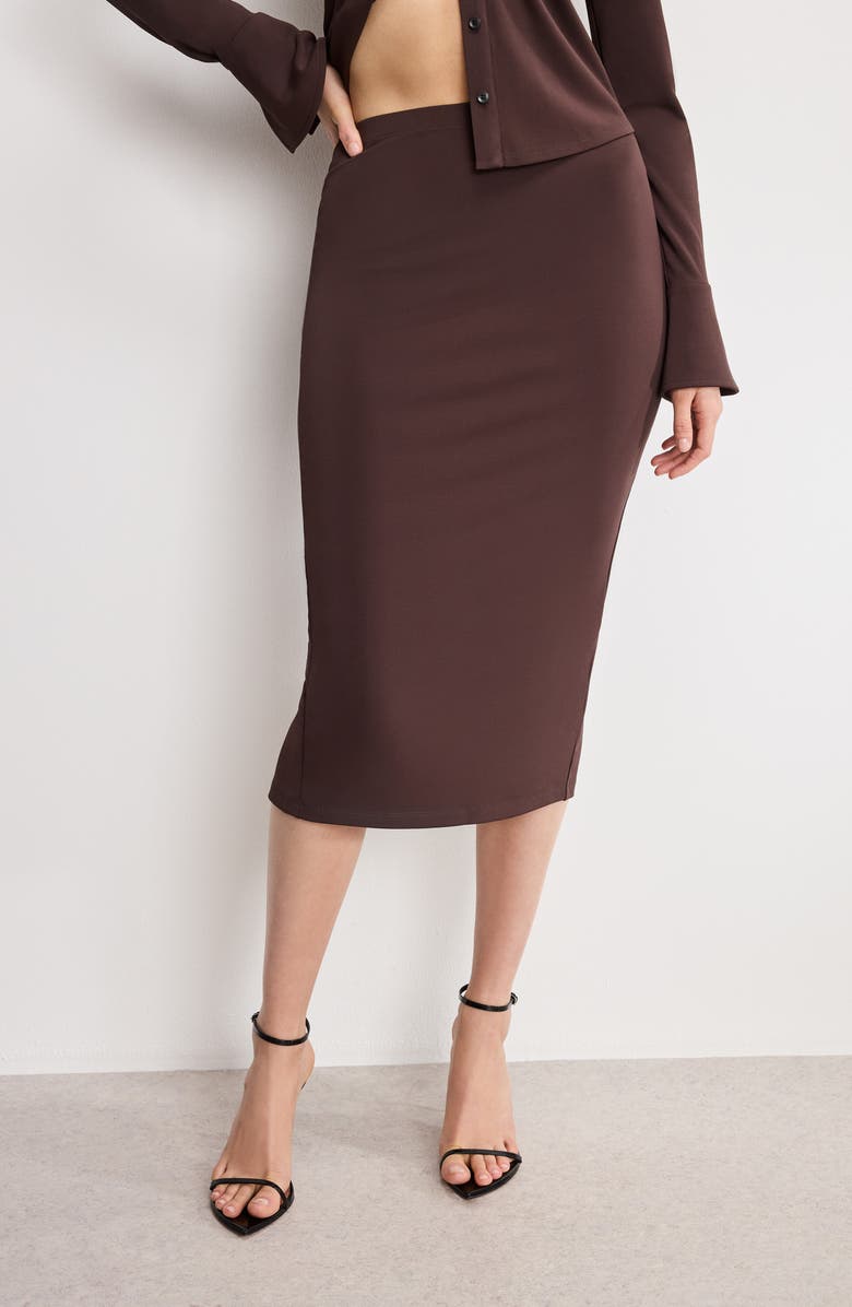Good American Matte Jersey Midi Pencil Skirt, Alternate, color, Bark003