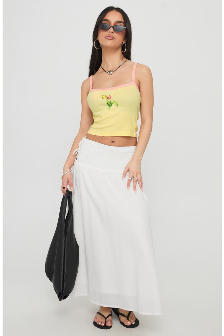Venice Shirred Cotton & Linen Maxi Skirt, Alternate, color, WHITE