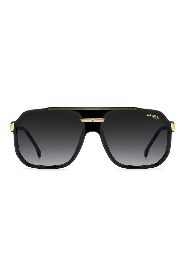 60mm Rectangular Flat Top Sunglasses, Main, color, BLACK GOLD/ DARK GREY SF