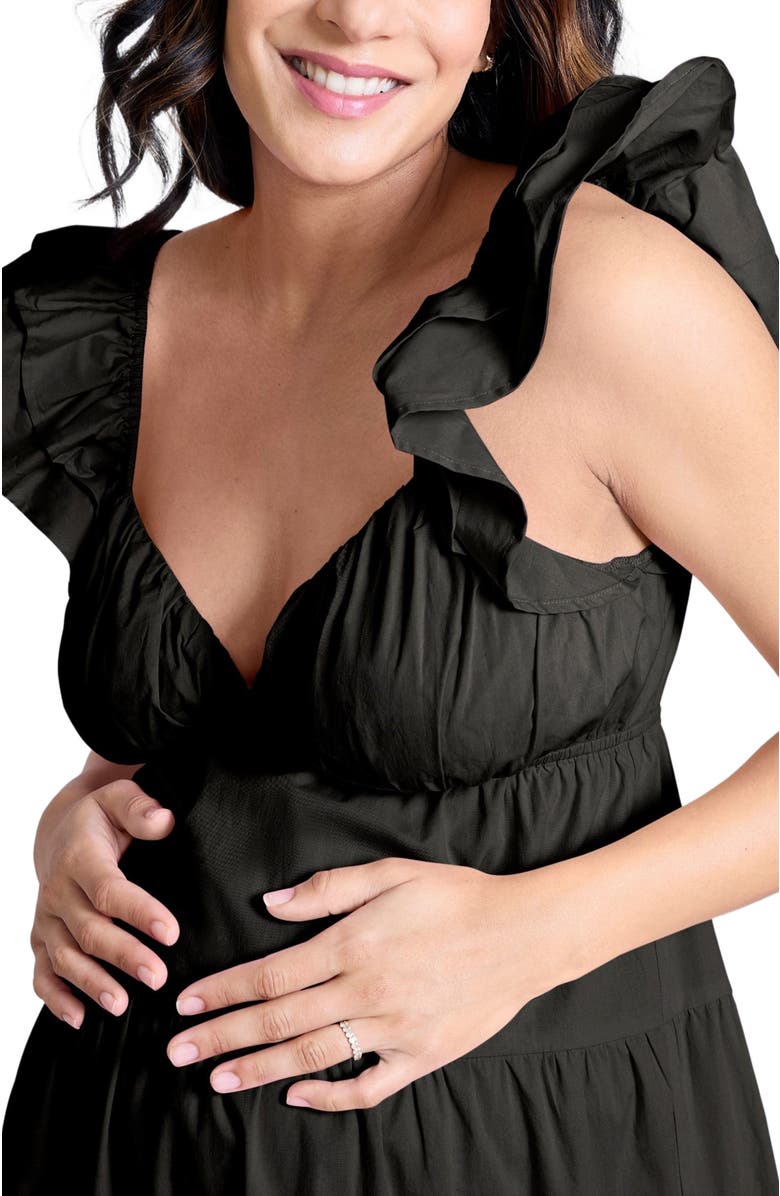 MOTHERHOOD MATERNITY Ruffle Sleeve Tie-Back Maternity Maxi Dress, Alternate, color, Black