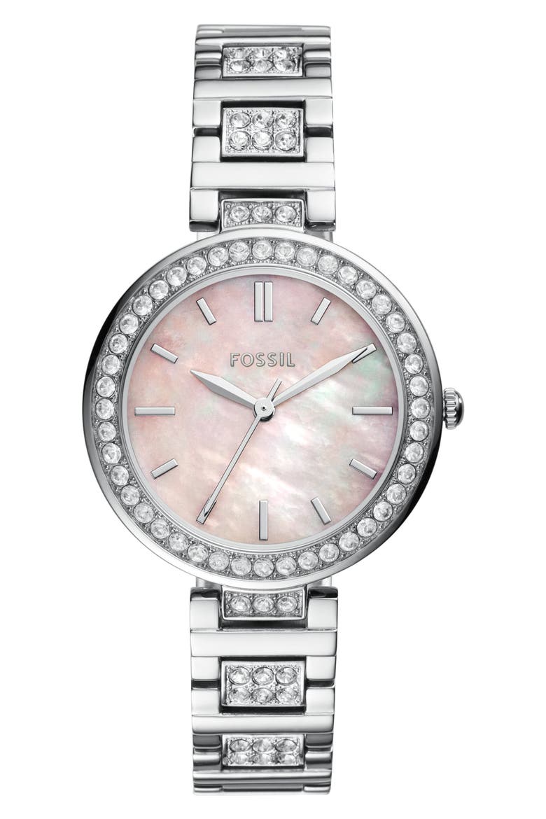 Karli Three Hand Quartz Bracelet Watch, 32mm, Main, color, SILVER