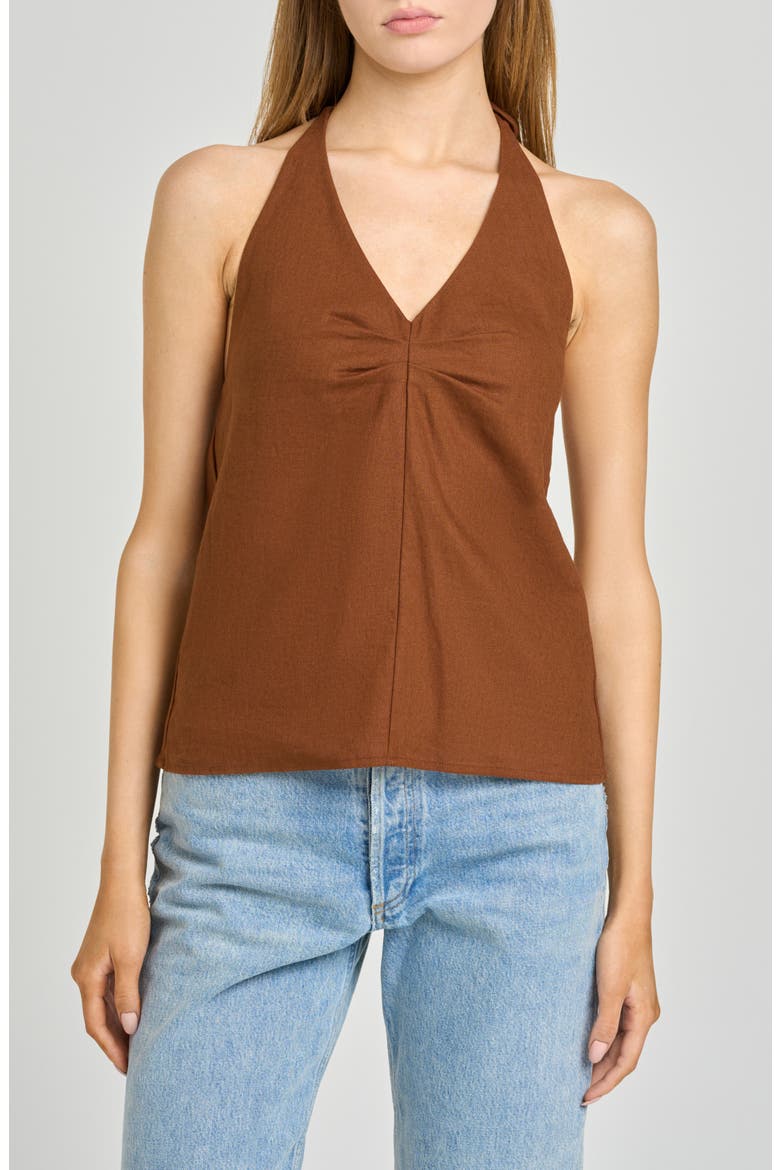 Kaia Linen Blend Halter Top, Main, color, CHOCOLATE