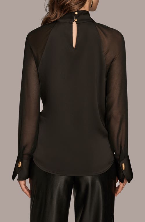 Donna Karan New York Pleated Sheer Sleeve Top In Black