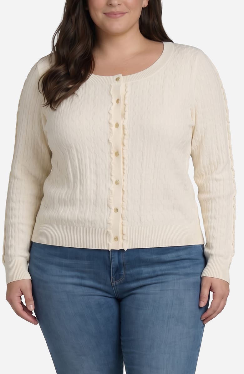 Liverpool Los Angeles Ruffle Cable Cardigan, Main, color, Cream
