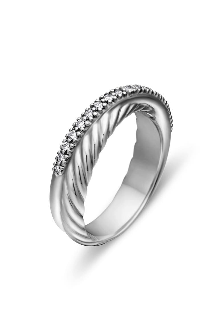 Crossover Ring with Diamonds, Alternate, color, SILVER