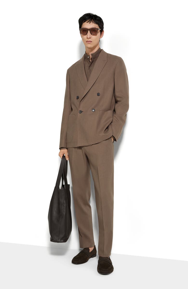 ZEGNA Linen Trousers, Alternate, color, Medium Brown