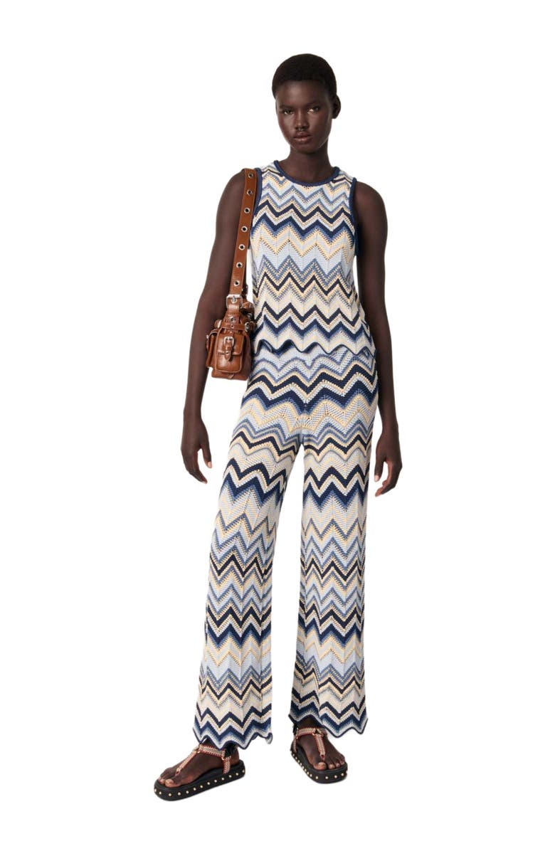 maje Crochet trousers, Alternate, color, Blue / Ecru