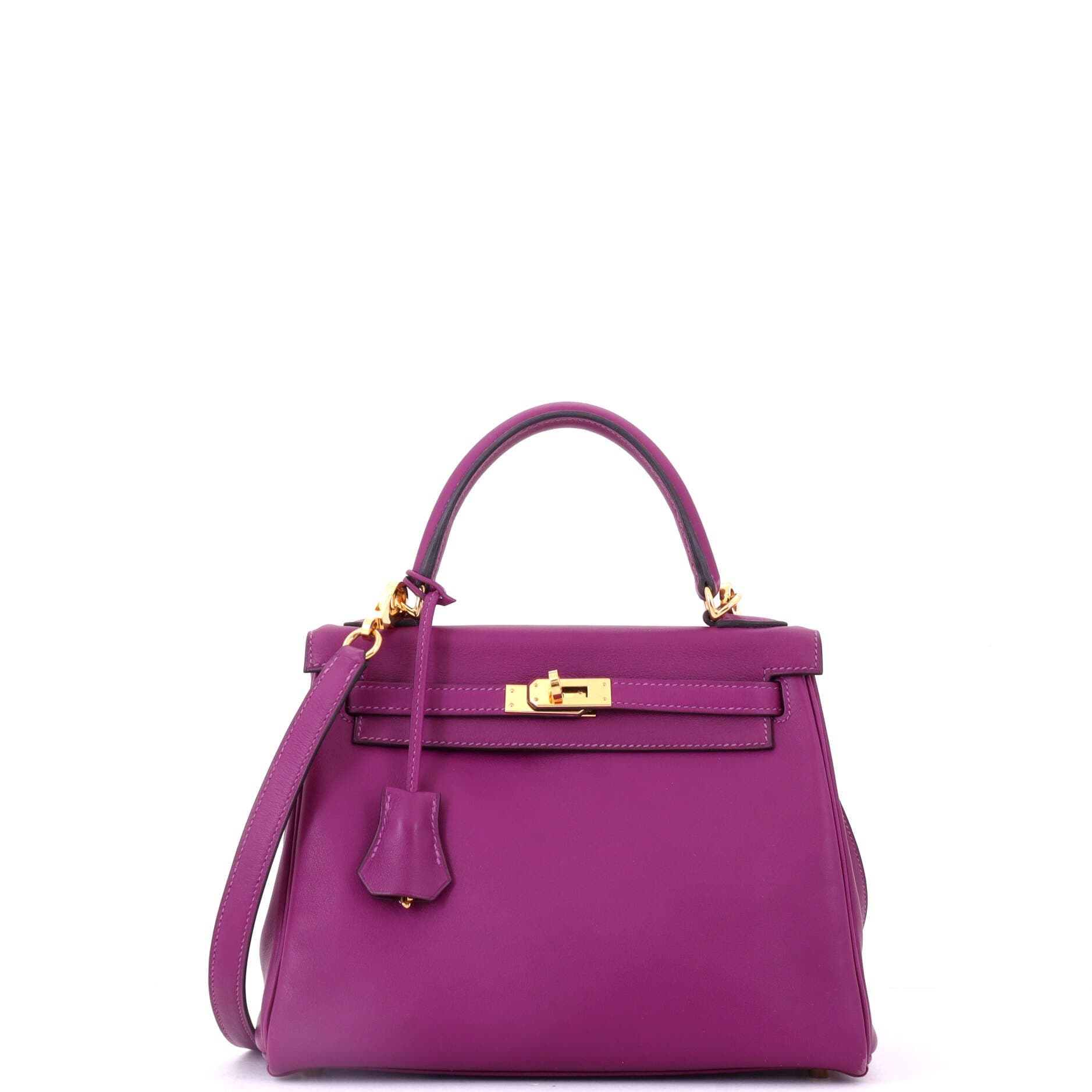 Pre-Owned Hermes Kelly Handbag Purple Swift with Gold Hardware 25, Main, color, Anemone