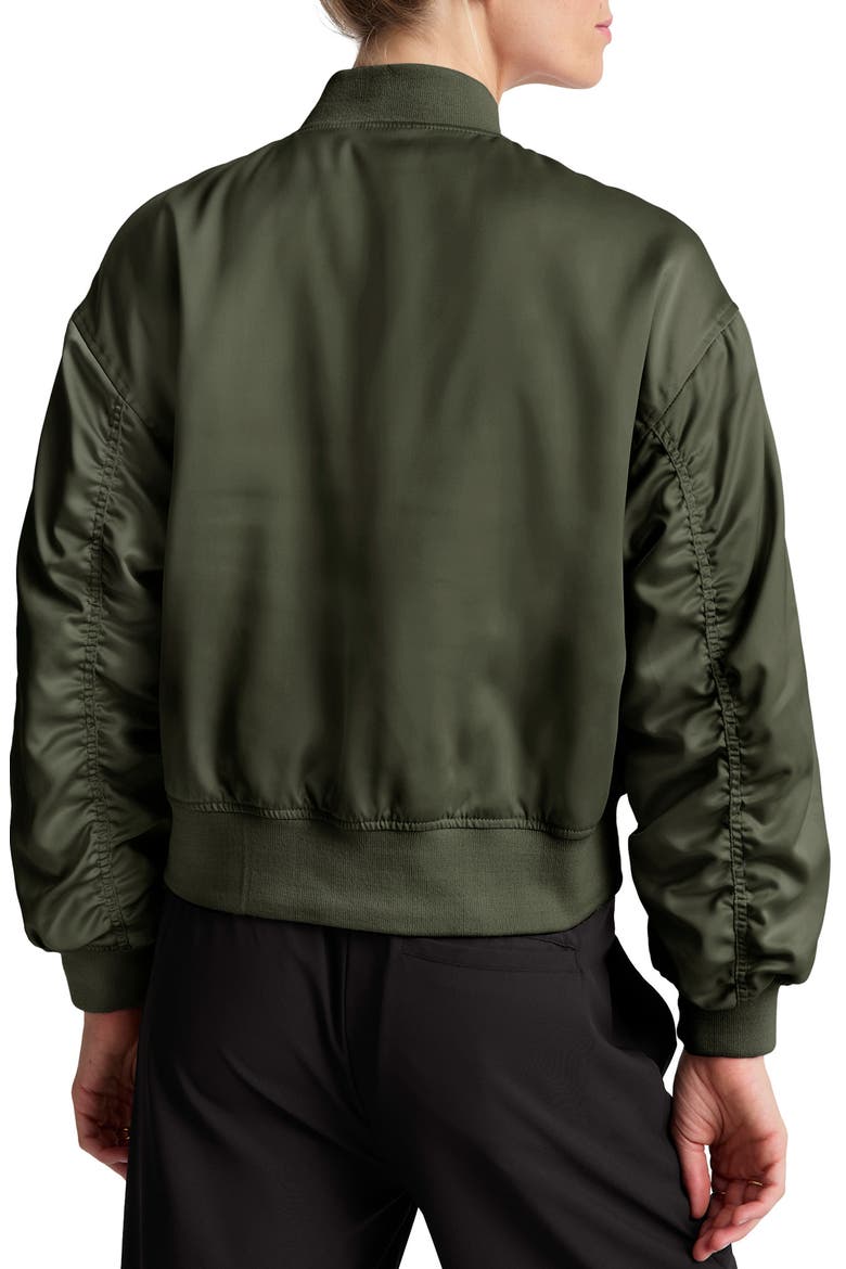 Melrose Shirred Sleeve Bomber Jacket, Alternate, color, FOREST GREEN