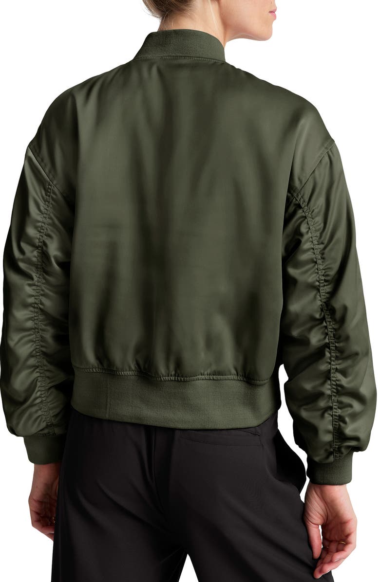 Beyond Yoga Melrose Shirred Sleeve Bomber Jacket, Alternate, color, Forest Green
