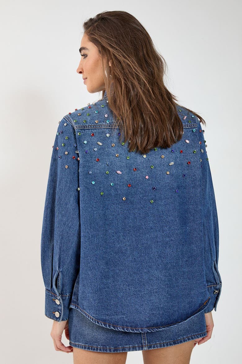 Denim Embellished Long Sleeve Shirt, Alternate, color, Authentic Midwash