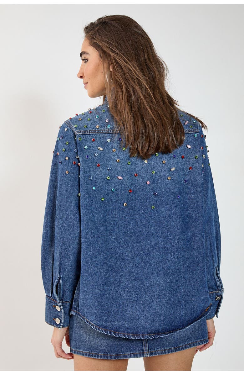 NASTY GAL Denim Embellished Long Sleeve Shirt, Alternate, color, Authentic Midwash
