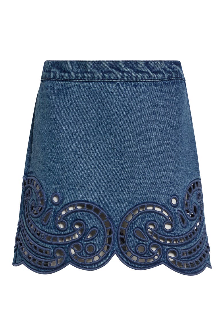 The Cadiz Eyelet Denim Miniskirt, Alternate, color, RIVER