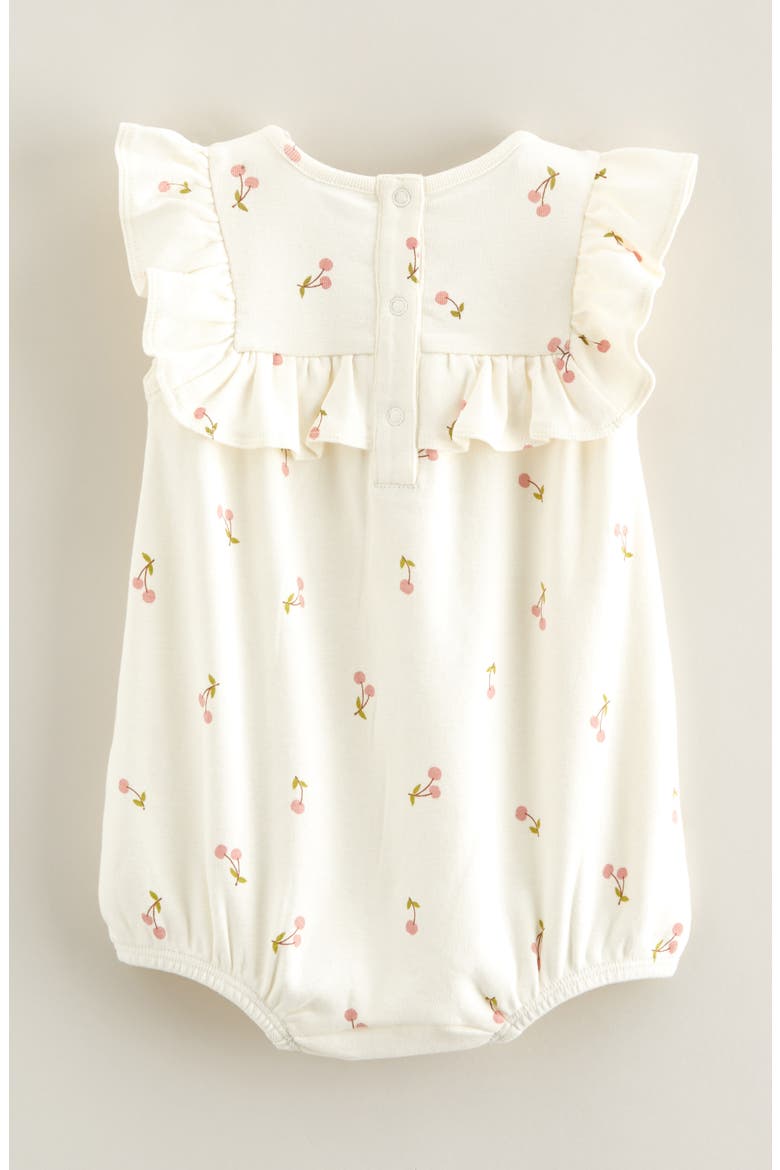Print Cotton Jersey Ruffle Romper, Alternate, color, IVORY EGRET CHERRY BERRY