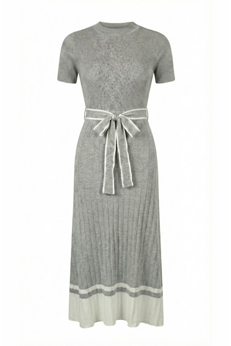 Ribbed Knit Tie Waist Midi Dress, Alternate, color, Heather Grey