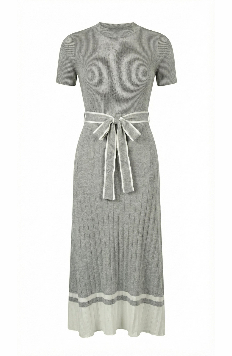Modenaire Ribbed Knit Tie Waist Midi Dress, Alternate, color, Heather Grey