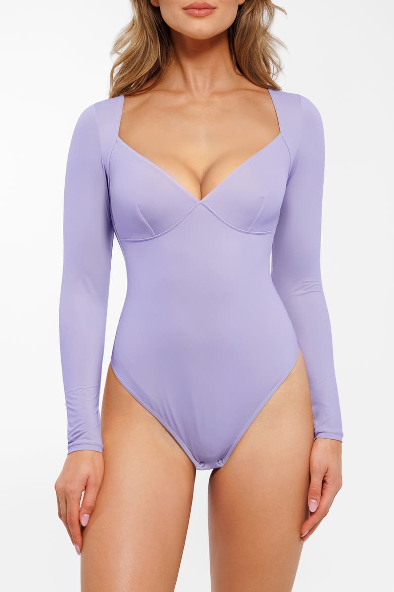 Cloudsense Shapewear Long Sleeve Tummy Control V Neck Bodysuit, Alternate, color, Violet