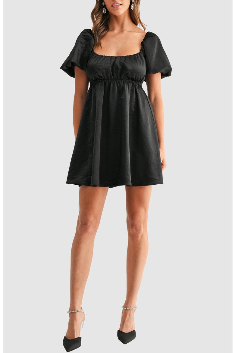 Satin Babydoll Minidress, Main, color, BLACK