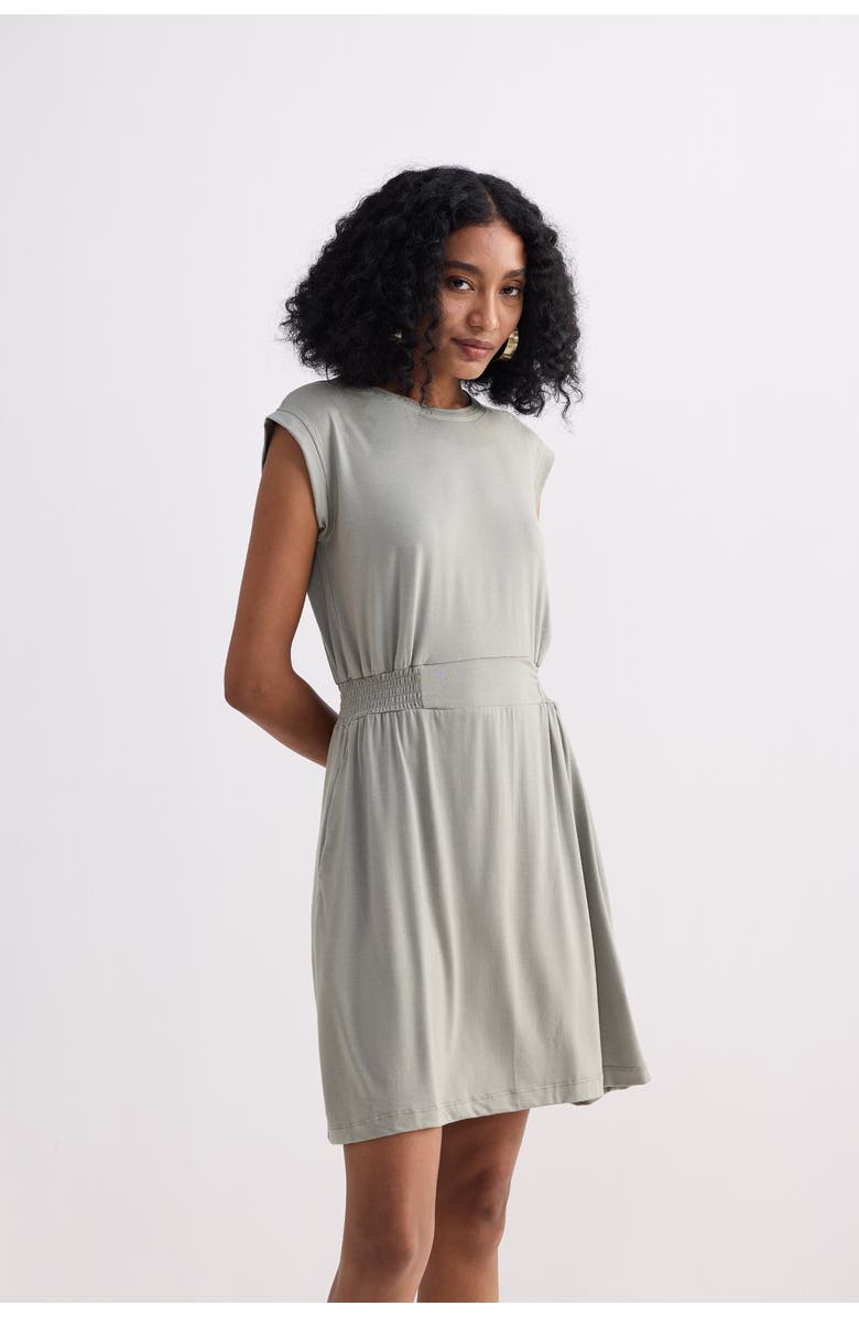 Reistor Short Dress With Smocking Side Detail, Alternate, color, Light Olive